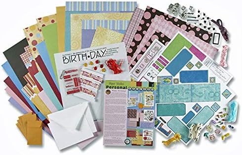 Paper Wishes - Dots, Stripes & Birthday Card Making & Scrapbooking Kit | 205 Pieces | 30 Printed Papers & cardstock, chipboard Letters & Numbers, Ribbons, Clips, brads, Metal Frame, Pinwheel and More