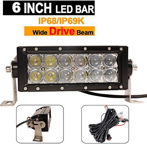 House Tuning 6inch Spot Beam LED Light Bar ,CREE LED Work Light Bar with Wiring Harness for Off Road Trucks Atv Utv Boat Tractors (Pack of 1) (Dual Row-6" Spot, Black House)