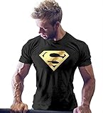 InleaderStyle Men's Gym Cotton Golden S Logo Bodybuilding Muscle Black T-shirt-Golden-L