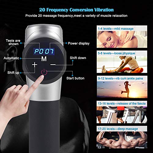 RELIFE REBUILD YOUR LIFE Massage Gun Super Quiet Deep Tissue Percussion Massager for Sore Muscles Post Workout, 20 Speed Levels, 6 Electric Massage Heads (Silver) - Thumbnail 2