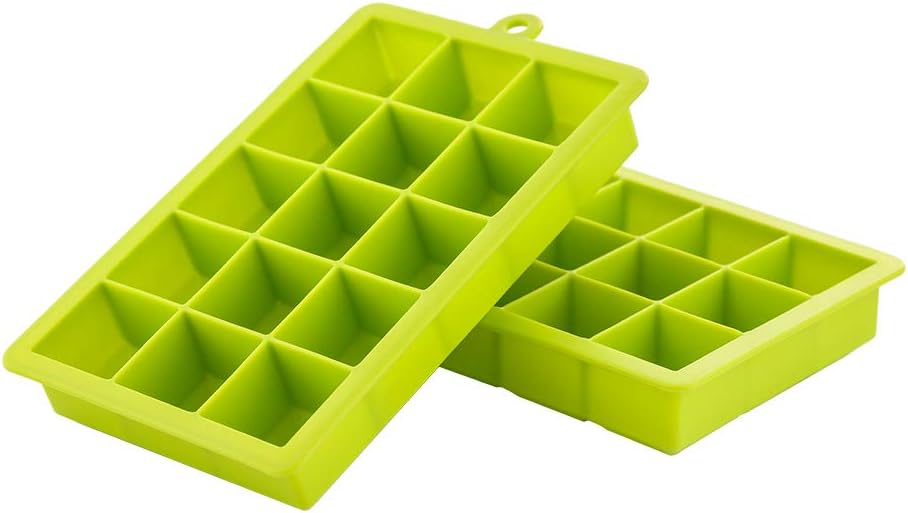 Ice Cube Trays Silicone Ice Maker No Odor Or Aftertaste 2 Pack Make 30 Ice Cube Easy Release Flexible Ice Freezer Mold Trays With Lids (Green)