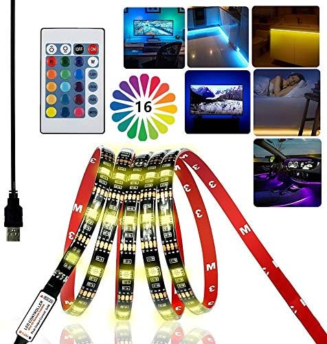 Led Light Strips with Remote, iCrius 16 Color RGB Bias Lighting TV Backlight 3.3ft USB Powered Flexible Waterproof Led Strip Lights Kit for PC Bed Room Desk Closet Car Motorcycles More