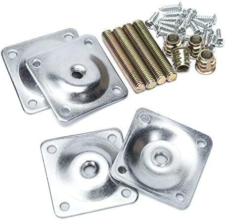 SINOVAL 11 Degree Angled Leg Mounting Plates, Furniture Leg Attachment Plates Industrial Strength T-Plate 5/16" Sofa Legs with Hanger Bolts,Screws, Set of 4