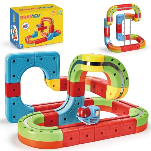 Blocos de Montar Construção Kit STEM Pista de Trem Carrinho Elétrico 3D Brinquedo Infantil (128 Peças)