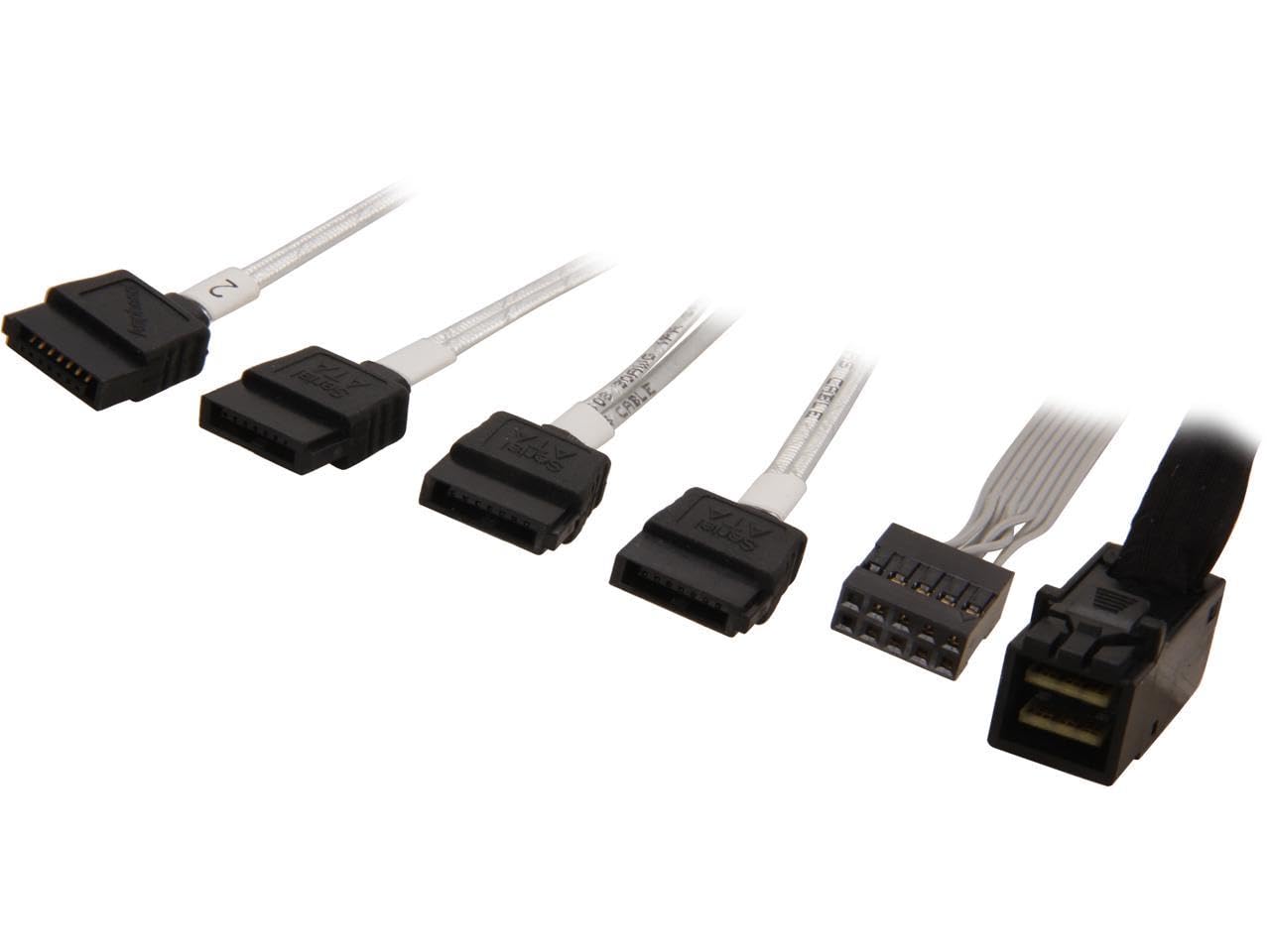 Adaptec 2280000-R ACK-I-rA-HDmSAS-4SATA-SB-.8M Internal "Right Angle" Mini Serial Attached SCSI HD x 4 (SFF-8643) to (4) x 1 Serial ATA (Adapter Based) Fan-Out Cable with Sideband Signals (SFF-8448) - 0.8M