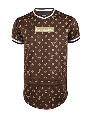 SCREENSHOT SCREENSHOTBRAND-S11781 Mens Hipster Hip-Hop Premium Tees - Stylish Longline Fashion Jersey T-Shirt Logo Pattern - Brown - Medium