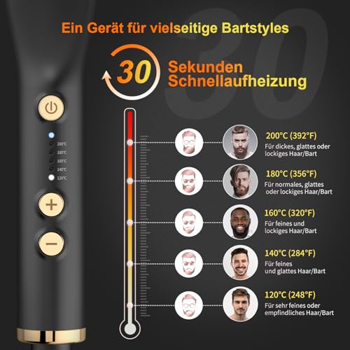 ANLAN 2 in 1 Beard Straightener - Professional Hair Straightening Brush with Adjustable Temperature from 120°C to 200°C for Men and Women - Fast Heating in 30 Seconds