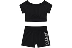 Moily Girls Two Piece Athletic Outfit Short Sleeve Top with Booty Shorts for Gymnastics/Dance/Sports