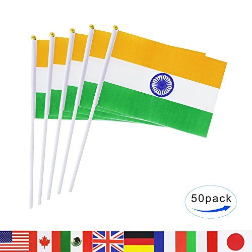 India Stick Flag,TSMD 50 Pack Hand Held Small Indian National Flags On Stick,International World Country Stick Flags Banners,Party Decorations For Olympics,Sports Clubs,Festival Events Celebration - Thumbnail 4