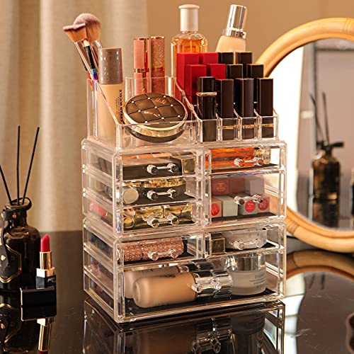 Large Clear Makeup Organizer Skin Care Cosmetic Display Cases Stackable