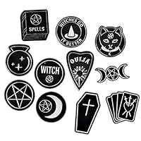 CheeseandU 11PCS Halloween Party Accessories Punk Dark Black Ouija Moon Star Spell Cat Heart Witches Cross Coffin Brooches Pins For Backpack Shirt Bag Accessory Holiday Party Friends Gift