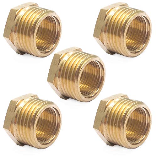 ZLYY 5pcs 1/2" NPT Male x 3/8" NPT Female Thread Reducing Adapter Hex Bushing, Solid Brass Pipe Fitting, Adapter Convert