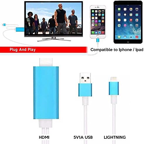 lightning to HDMI,HDMI Cable For iphone to TV, 6.4Ft MHL To HDMI Cable 1080P HDTV Cable Adapter For iPhone 7 6 6S PLUS 5 5S(blue)