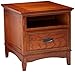 Signature Design by Ashley Cross Island Traditional Rectangular End Table with 1 Drawer, Storage Cubby and 3 Electrical Outlets, Light Brown