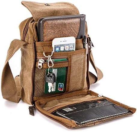 DEEZONE Men's Small Vintage Multipurpose Canvas Shoulder Bag Messenger Bag Purse - Brown