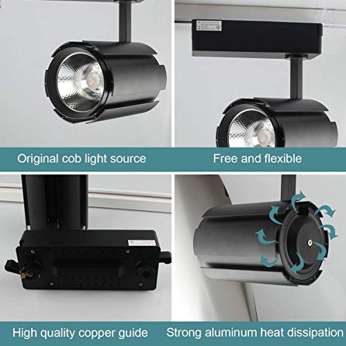 GALYGG LED Track Lighting Heads Black Spotlight, 3 - Wire Light Fixtures, 30W 3000LM 3000K Warm White, for Wall Art Exhibition