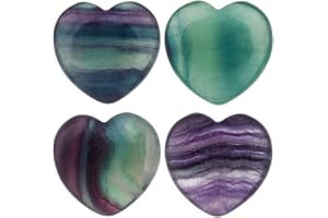 rockcloud Healing Crystal Fluorite Heart Love Carved Palm Worry Stone Chakra Reiki Balancing 0.8" Mini Size(Pack of 4)