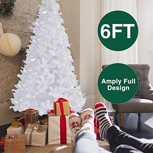 6FT Arctic White Pine Artificial Christmas Tree Hinged W/Metal Stand Unlit Slim Tree Xmas Sparkle White Tree for Indoor Decoration (6FT)