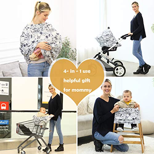 Winter Fleece Lined Baby Car Seat Covers Thermal Double Layer Carseat Canopy Multi-use Stretchy Breastfeeding Nursing Covers for Boys and Girls (Winter Fleece Grey)