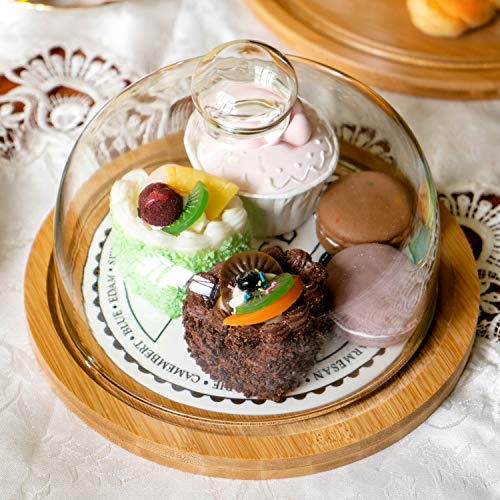 Ceramic Serving Platter Round Cake Stand with Dome Ceramic Dessert Stand Cake PlateTray Server Use as Salad Punch Bowl/Veggie Desert Platter/Nachos & Salsa Plate Ø 21x16cm