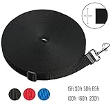 Zhixuanke 1in wide by 15ft 30ft 50ft 65ft 100ft 160ft 200feet long Nylon Training Leash - For Large,Medium and Small Dogs - Long Lead - Great for Training, Play, Camping, or Backyard 15 feet black