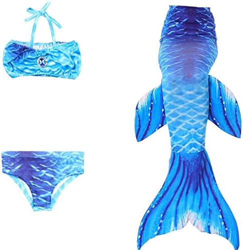 Mermaid Tail, FIOKASO 3PCS Girls Swimmable Mermaid Costume for Swimming Kids Swimwear(No Monofin)