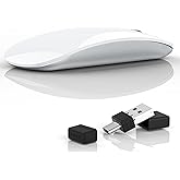 Uiosmuph G11 Wireless Mouse, USB C Rechargeable Computer Mouse, Slim Silent Mice 2.4GHz Optical with USB Nano Receiver and USB C Receiver for Laptop/Mac/PC - White