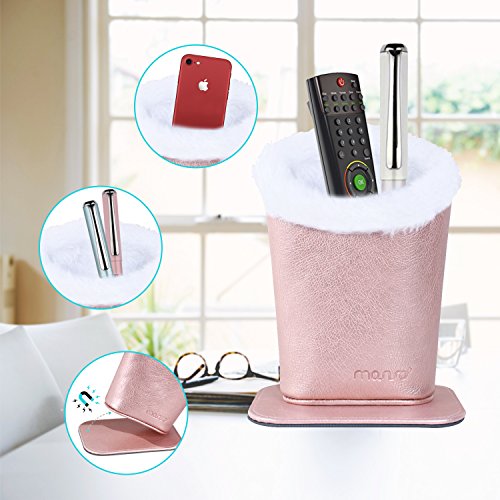 MOSISO Eyeglasses Holder, Premium Plush Lined PU Leather Anti-Lost Storage Desk Stand Protective Case with Magnetic Base Compatible iPhone, TV Controller and Small Office/Household Items, Rose Gold