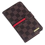 RAYTOP® Luxury Brand Designer Brown Checks Leather Cases Covers Wallet for Samsung Galaxy Note 2 N7100 Note2 Card Holder Magnetic Hand Strap Sleek Business Decent Stylish Classy Classic