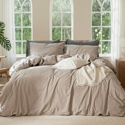 100% Linen Duvet Cover, Soft 3pcs Bedding Set with Zipper Closure, Natural