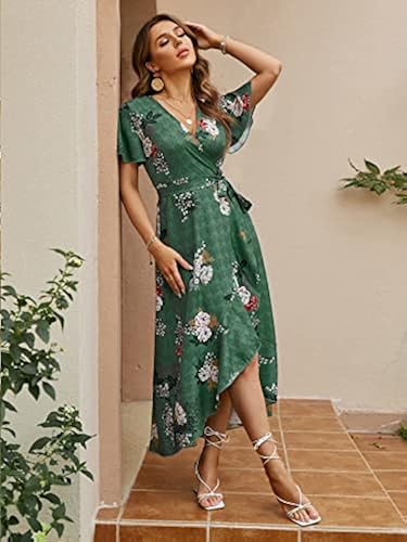 BerryGo Women's 2024 Summer Boho V Neck Ruffle Floral Maxi Dress Wrap  Wedding Guest Dress in Dubai - UAE | Whizz Dresses