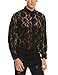 Coofandy Men's See Through Sexy Lace Mesh Long Sleeve Slim Fit Shirt Black Small
