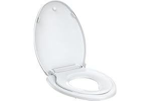 19“ Elongated Toilet Seat with Built-in Toddler Potty Training Seat(Child Seat is Removable) – Easy Installation, Soft-Close 