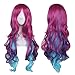 AneShe Cosplay Wigs for Women Hot Pink Mixed Blue Long Wavy Wig Harajuku Style Heat Resistant Hair Full Wigs