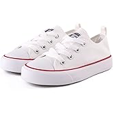 PATPAT Toddler Little Big Kid Lace Up Sneakers Solid Color Canvas Shoes for Girls