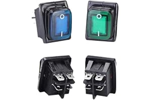 Rocker Switch 20A DPST Rectangular Illuminated Switch IP67 Waterproof for Industrial Control Panel KCD2 KCD4 Series(Blue)