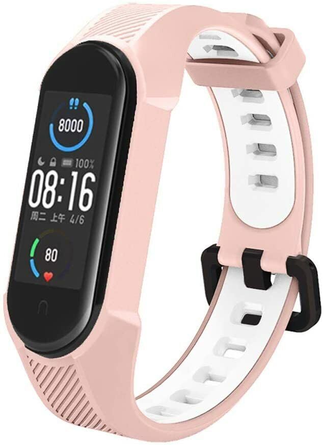 Panda Bobo For Xiaomi Mi Band 5/6/7 Mi 567 Amazfit 5 Band Replacement Silicone Watch Strap (Light Pink+White)