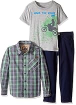 Lee Little Boys' 3 Piece Button Down Shirt, Graphic Tee, Jean Set, Rules Navy, Small