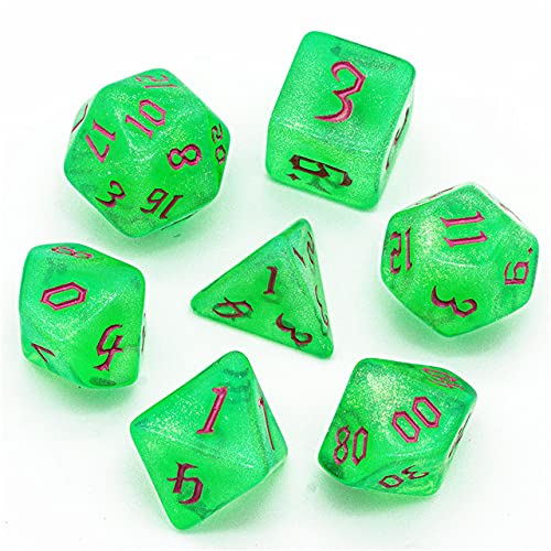 Green Eyed Monster Glitter Dice Creepy Polyhedral TTRPG Dice for War Games and Tabletop RPG's