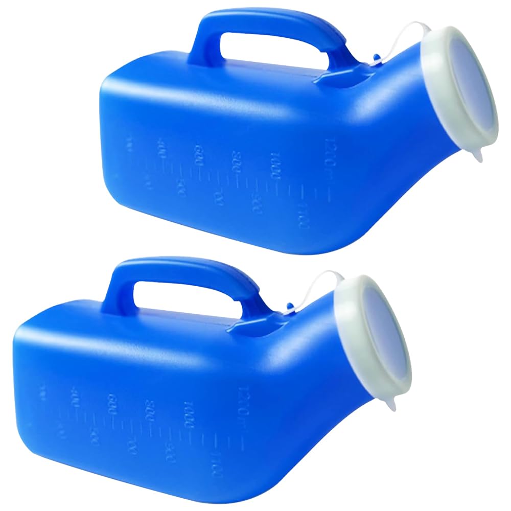 YqsIbth 2PCS 1200ml Reusable Urinal Pee Bottle for Men with Lid, Emergency Urinal Bottle for Hospital Incontinence Outdoor Car Travel (Blue)