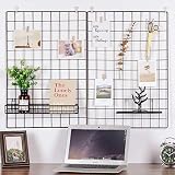 Kaforise Wire Wall Grid Panel, Multifunction Painted Photo Hanging Display and Wall Storage Organizer, Pack of 2, Size 25.6x17.7inch, Black