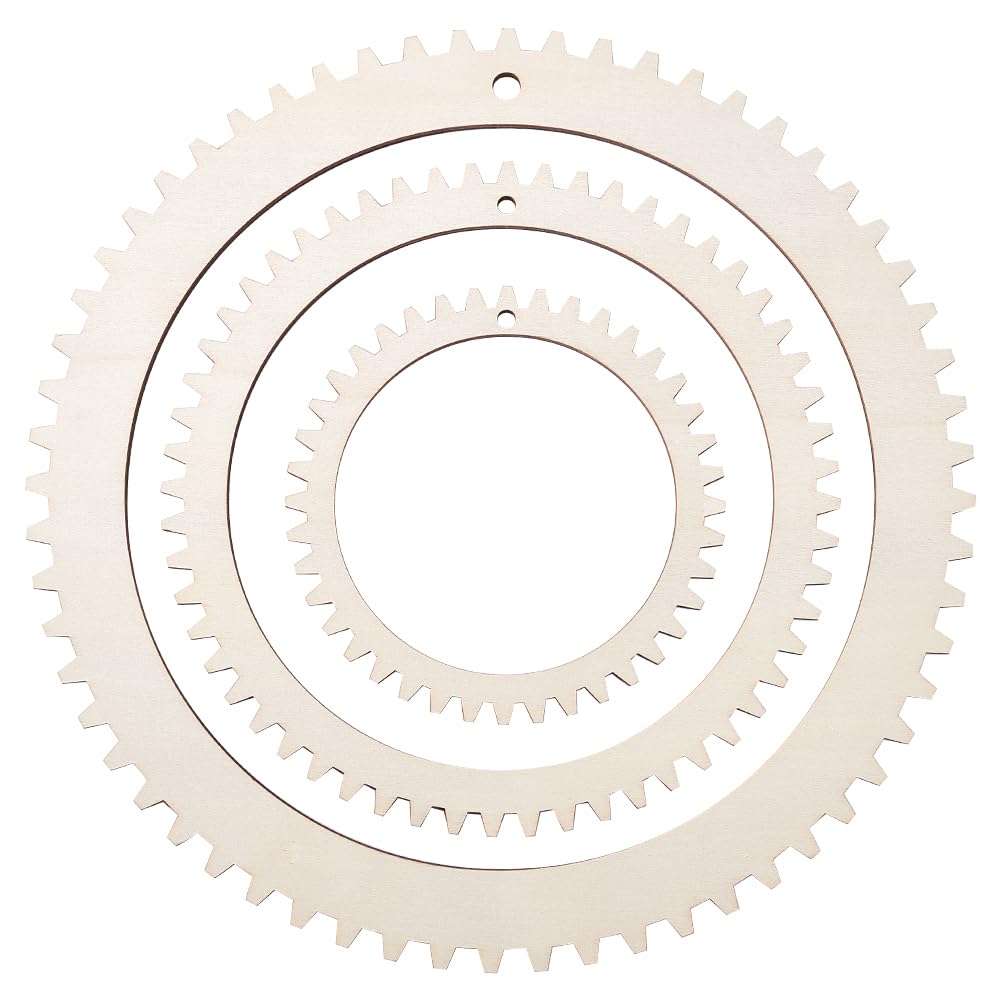 BENECREAT 3 Sizes Wooden Weaving Loom Kit, 13/20/ 28cm Round Gear Shape DIY Weaving Loom for Hanging Decor Woven Tapestry Knitted Crafts Making, 5mm Thick