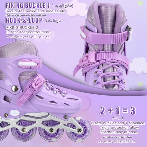 Kids Roller Skates,Adjustable Roller Skates for beginners,Comfortable roller skates,4 Light up Wheels and Sizes Adjustable Quad Skate for Indoor Outdoor for Girls Kids
