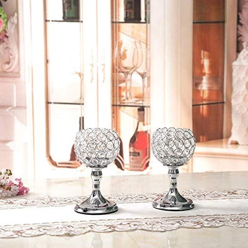 VINCIGANT Silver Crystal Bowl Candle Holder Sets for Dining Room