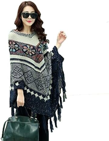Flying Fish Women's Batwing Tassels Pullover Knitted Sweater Autunm Cloak Shawl Sweater (type2)