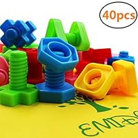 EMIDO 40 Pieces Jumbo Nuts Bolts Toy, STEM Toy, Kids Educational Enlightenment Toys, Occupational Therapy Autism,Safe Material for Kids - Matching Fine Motor Toy for Toddlers Preschoolers