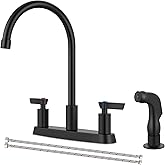 GBBNE Kitchen Faucet with Sprayer 2 Handle Kitchen Sink Faucets 8 Inch Centerset 3 Hole with Supply Lines Matte Black