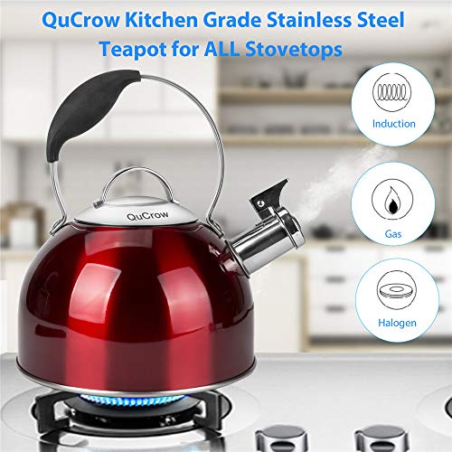 QuCrow Whistling Tea Kettle for All Stovetops, Kitchen Grade Stainless Steel Teapot with