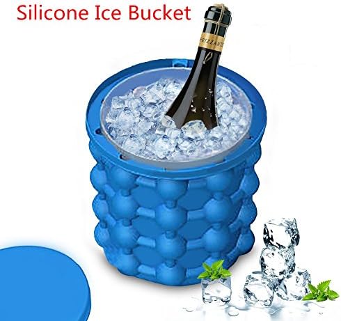 FULNEW Ice Cube Maker Genie Silicone Ice Bucket The Revolutionary Space Saving Ice Cube Maker Ice Maker Genie Kitchen Tools (Large, Blue)