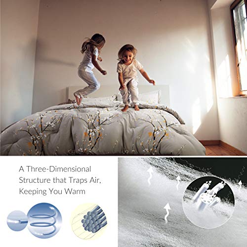 Bedsure Comforter Set King Size - Down Alternative Comforter, Microfiber Duvet Sets - 3-Piece (1 Comforter + 2 Pillow Shams), Plum Blossom Pattern, Grey - Thumbnail 5